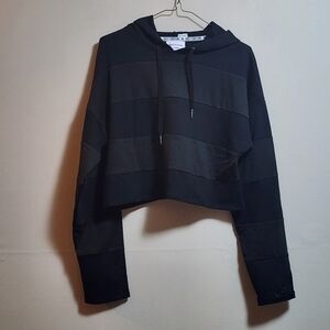 Juicy couture cropped hooded mesh striped sweatshirt with drawstring